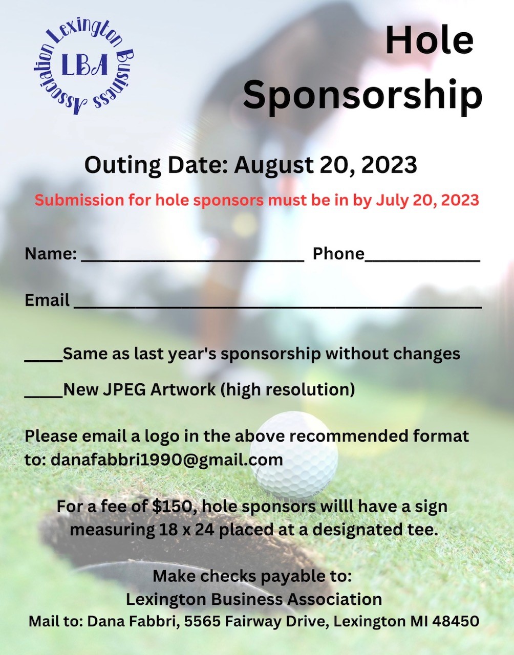 LBA Hole Sponsor Form