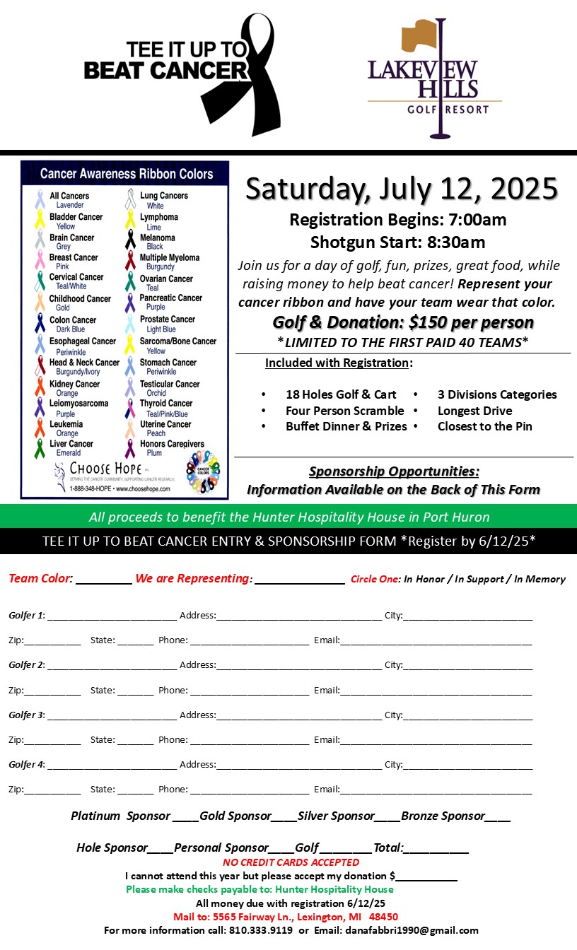 Tee It Up to Beat Cancer 2025 Entry Form Page 1
